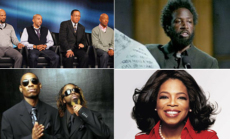 Clockwise: Hip Hop Town Hall on Oprah / Saul Williams / Oprah / Ying Yang Twins